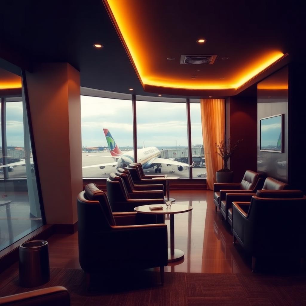 Premium airport lounge overlooking an aircraft at the gate