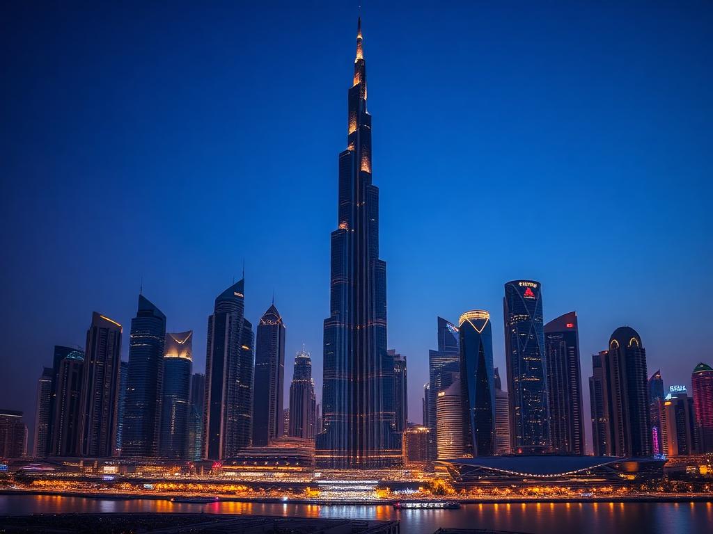 Dubai skyline with the Burj Khalifa at dusk
