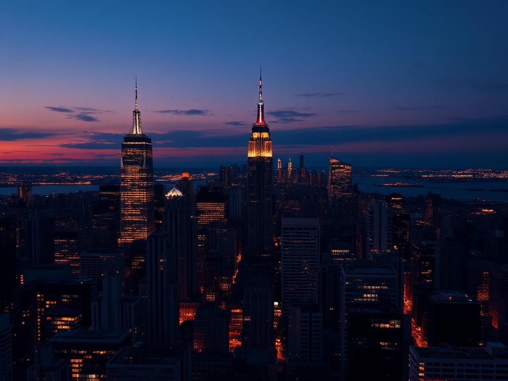 New York City Manhattan skyline at dusk
